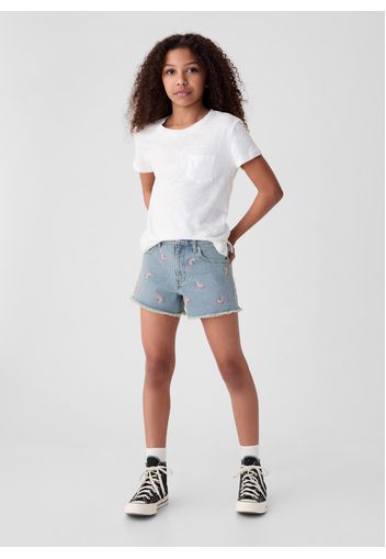 GAP - Shorts in denim con ricamo arcobaleno, Donna, Lavaggio chiaro, Taglia 7Y/122