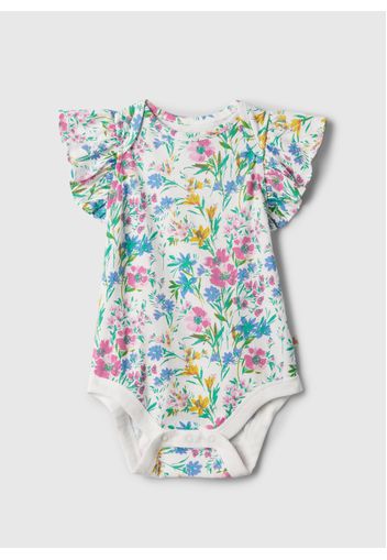 GAP - Body stampato in cotone con volant, Donna, Rosa/Verde, Taglia 6-12M/62-74