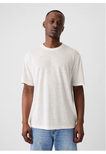 GAP - T-shirt girocollo in misto lino, Uomo, Bianco ottico, Taglia M