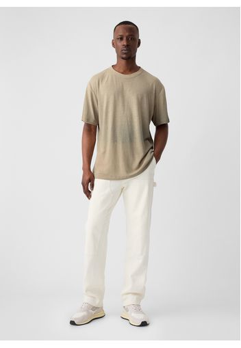 GAP - T-shirt girocollo in misto lino, Uomo, Beige, Taglia XS