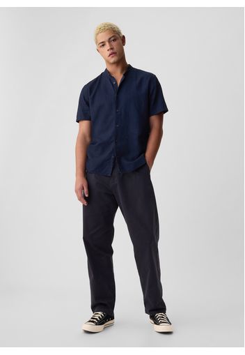 GAP - Camicia a maniche corte collo alla coreana, Uomo, Blu denim, Taglia S