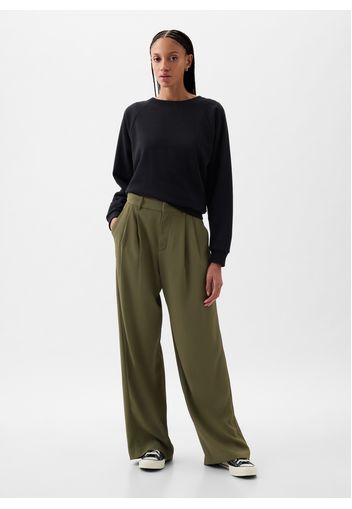 GAP - Pantalone wide leg vita alta con pinces, Donna, Verde militare, Taglia 34