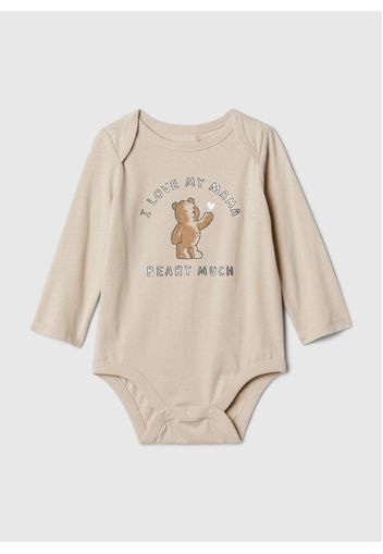 GAP - Body in cotone con stampa orsetto e lettering, Beige, Taglia 0-3M/50-56