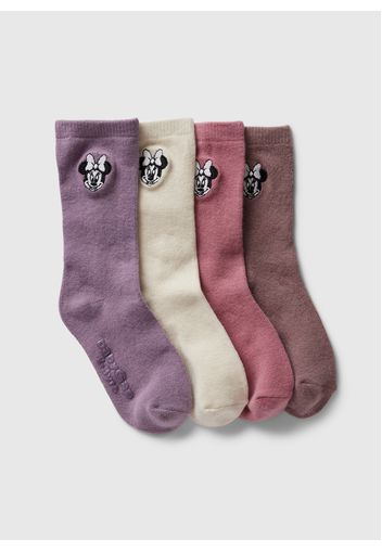 GAP - Set quattro calze corte con ricamo Minnie, Bianco/Rosa, Taglia 12-24M/74-86