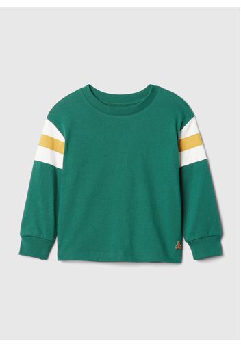 GAP - T-shirt con inserto a righe e ricamo orsetto, Uomo, Verde smeraldo, Taglia 18-24M/80-86