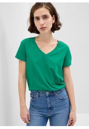 GAP - T-shirt in cotone bio con scollo a V, Donna, Verde, Taglia 2XS