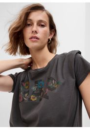 GAP - T-shirt con stampa logo floreale, Donna, Nero, Taglia L