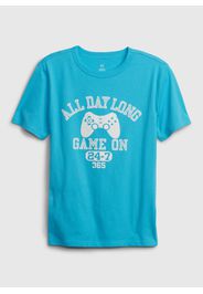 GAP - T-shirt in cotone con stampa joystick, Uomo, Azzurro, Taglia L