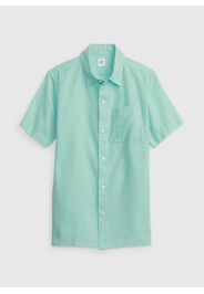 GAP - Camicia in lino e cotone maniche corte, Uomo, Verde, Taglia L