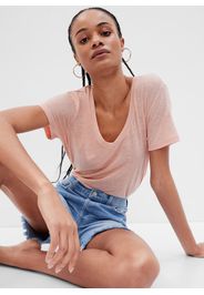 GAP - T-shirt in misto lino con scollo a V, Donna, Rosa, Taglia XS