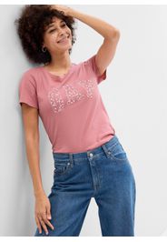 GAP - T-shirt con stampa logo e fiorellini, Donna, Rosa, Taglia XL