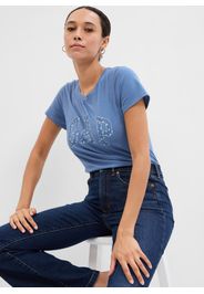 GAP - T-shirt con stampa logo e fiorellini, Donna, Blu, Taglia XS