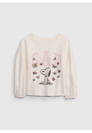 GAP - T-shirt a maniche lunghe con stampa Peanuts Snoopy, Donna, Bianco, Taglia 5Y\110