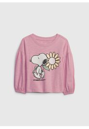 GAP - T-shirt a maniche lunghe con stampa Peanuts Snoopy, Donna, Rosa, Taglia 3Y\98