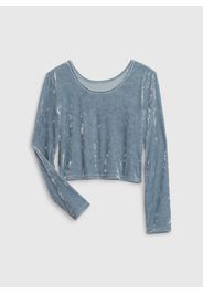 GAP - T-shirt in velluto a maniche lunghe, Donna, Azzurro, Taglia S\116-122