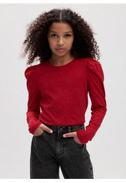 GAP - T-shirt a maniche lunghe con micro borchie, Donna, Rosso, Taglia XXL\164-176