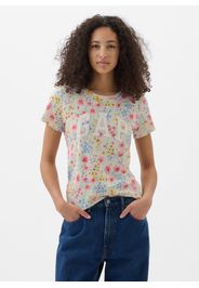 GAP - T-shirt floreale con stampa logo, Donna, Bianco/Rosa, Taglia XXS