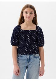 GAP - T-shirt con punto smock, Donna, Blu Notte, Taglia XS;104-110