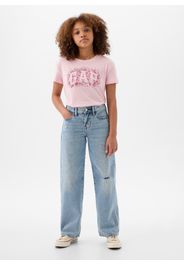 GAP - T-shirt crop in cotone con stampa logo, Donna, Rosa chiaro, Taglia XS;104-110