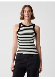 GAP - Tank top a costine con scollo halter, Donna, Bianco/Nero, Taglia S