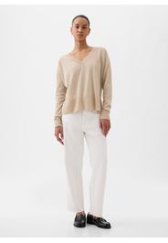 GAP - Pullover in misto lino con spacchetti, Donna, Beige chiaro, Taglia XS