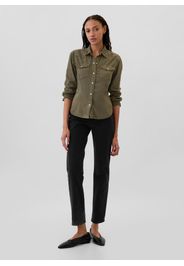 GAP - Camicia western in denim con bottoni perlati, Donna, Verde oliva, Taglia XS
