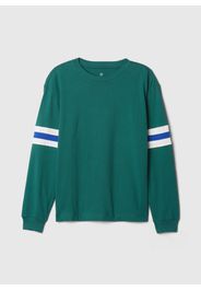 GAP - T-shirt a maniche lunghe con inserto a righe, Uomo, Verde ottanio, Taglia S/116-122