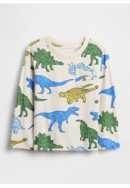 GAP - Maglia a maniche lunghe in puro cotone multicolor da bambino con dinosauri, Bambino, Bianco/Blu/Verde, Taglia 4Y/99-107