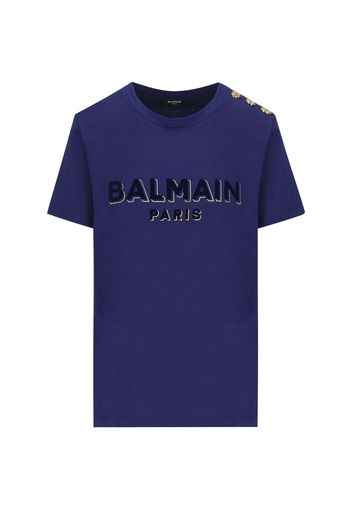 T-shirt In Cotone Con Logo Balmain Metallizzato Floccato