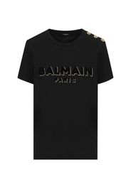 T-shirt In Cotone Con Logo Balmain Metallizzato Floccato