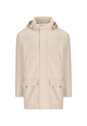 Parka in beaver di cashmere membranato con fodera in shearling e cappuccio staccabile