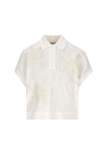 Polo In Piquet Di Cotone Con Marine Flower Embroidery