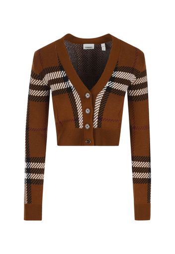 Cardigan Corto In Lana Con Motivo Tartan In Jacquard