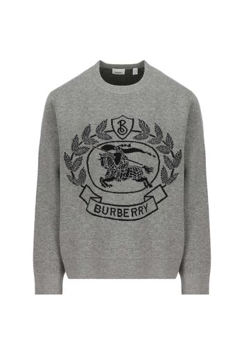 Pullover Oversize In Lana Con Marchio Del Cavaliere Equestre In Jacquard