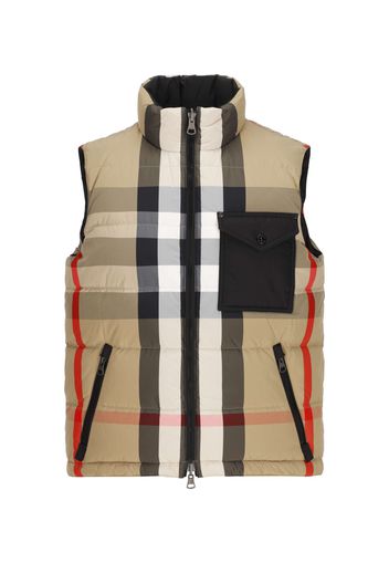 Piumino Smanicato Reversibile In Nylon Con Motivo Tartan