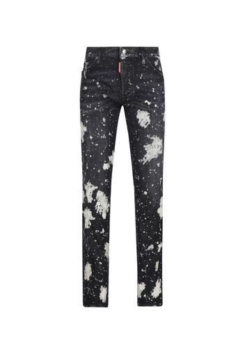 Black Bleached Studs Wash Relax Long Crotch Jeans