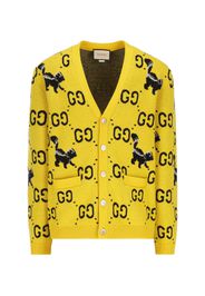 Cardigan in maglia di lana jacquard con motivo GG e puzzole