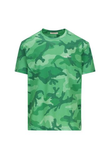 T-Shirt girocollo in Cotone con stampa Camouflage all over