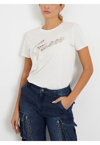 T-Shirt Con Logo In Strass All-Over