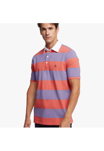 Polo slim fit in piquet con righe Rugby - male Righe pesca/viola L