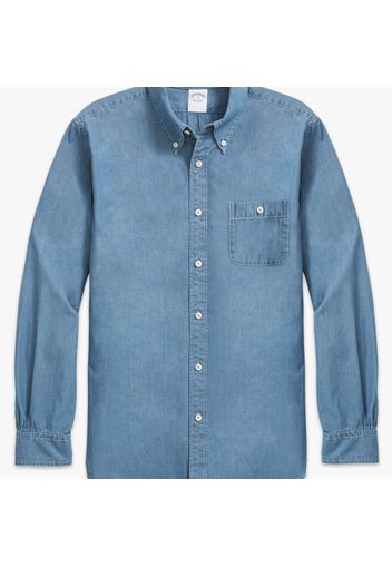 Cotton Chambray Button-Down Collar Sport Shirt - male Blue L
