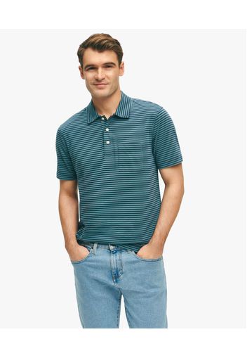 Polo Navy E Verde In Cotone Lavato Vintage A Righe Feeder - Uomo Polo Navy E Verde Xs