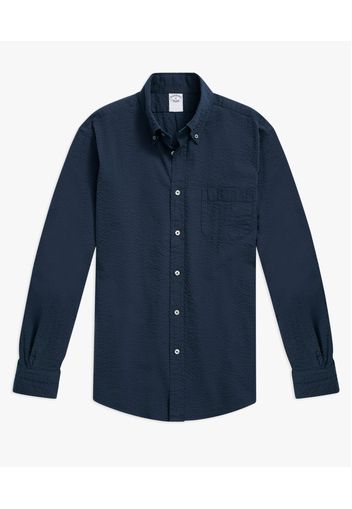 Camicia Sportiva Navy Regular Fit In Cotone Seersucker Con Collo Button-down - Uomo Camicie Sportive Navy Xs