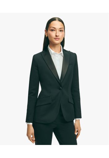 Black Stretch Wool Blend Tuxedo Jacket - Donna Giacche E Blazer Black 4