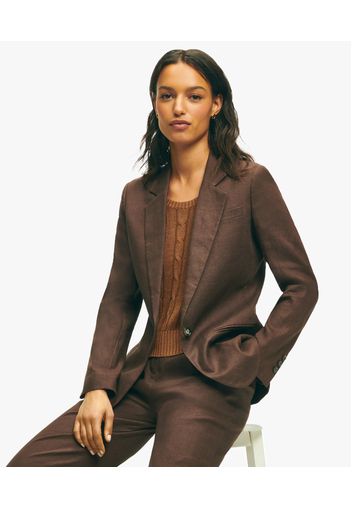 Dark Brown Linen One-button Jacket - Donna Giacche E Blazer Chocolate Brown 10