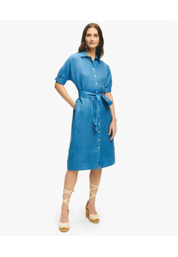 Blue Linen Puff Sleeve Belted Shirt Dress - Donna Vestiti E Gonne Blue 8