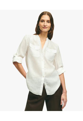 White V-neck Linen Utility Shirt - Donna Camicie E T-shirt White 2