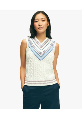 White V-neck Sleeveless Tennis Sweater In Supima Cotton - Donna Maglieria Marshmallow S