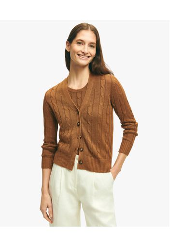 Brown Linen Cable Knit Cardigan - Donna Maglieria Brown Xs