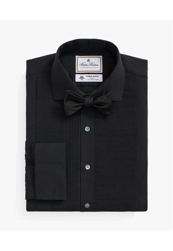 Black  X Thomas Mason Cotton English Collar, Swiss Pleat Front Tuxedo Shirt - Uomo Camicie Eleganti Black 17